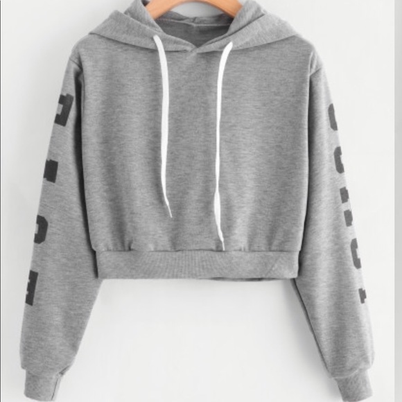 ROMWE Tops - Grey Cropped East Coast Hoodie
